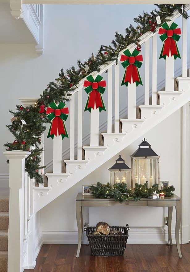 2pcs Christmas Wreath Bows Christmas Bows Green Solid Red Burlap Bows for Wreaths, Christmas Ribbon Bows Tree Topper Bows for New Year Home Indoor Outdoor Decoration Wreath Ornament Supplies