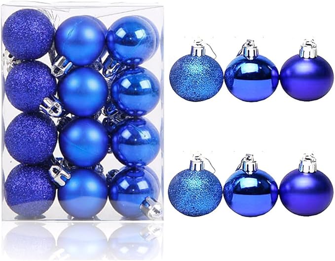 ALIMITOPIA 24pcs Christmas Ball Baubles 1.2 inches Shatterproof Plastic Hanging Balls Pendant for Tiny Xmas Tree Decoration (Tiny Size;Blue)