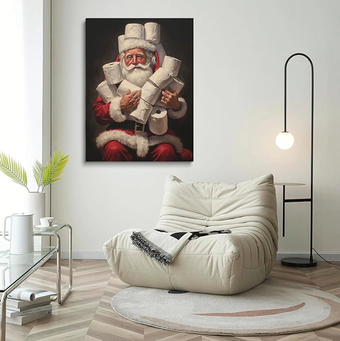 Santa Bathroom Decor, Christmas Decor, Holiday Decor, Christmas Painting, Toilet Humor Decor, Funny Toilet Poster, Santa Toilet Rolls, Santa Decor 16x20inch Framed Art
