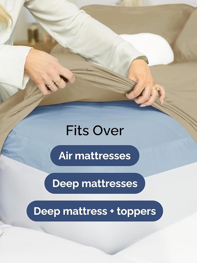 Extra Deep Queen Sheet Set - 6 Piece Breathable and Cooling Sheets - Hotel Luxury Bed Sheets Set - Easy & Secure Fit - Soft, Wrinkle Free and Comfy Sheets Set - Beige Sheet Set with Extra Deep Pockets