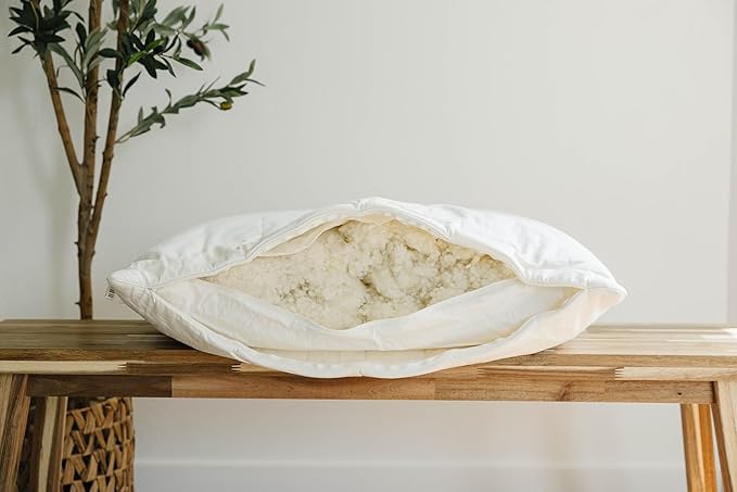Woolino Premium Wool Pillow, Breathable 100% Wool Fill & Organic Cotton Cover Pillow Insert & Washable Quilted Shell, Sleeping Pillow with Adjustable Loft to Customize Thickness, King - 20x36 Inches