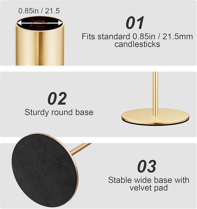 Set of 24 French Gold Taper Candle Holders Bulk Candlestick Holders, Decor Candle Stick Candle Holder for Table or Mantel Centerpiece, Wedding, Dinning, Party Home Decor