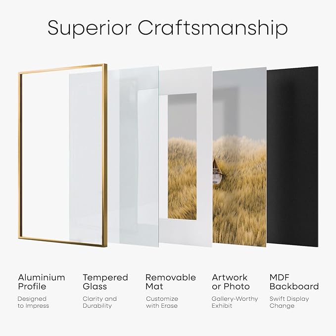 Homeforia 8x12 Picture Frame Bronze, High End Metal 8 x 12 Brass Frames with Mat 6 by 8 for Photo, 12x8 Frame Matted to 6x8 inch Print, 8by12 Wall or Tabletop Frame, Tempered Glass, Wall Kit, Set of 3