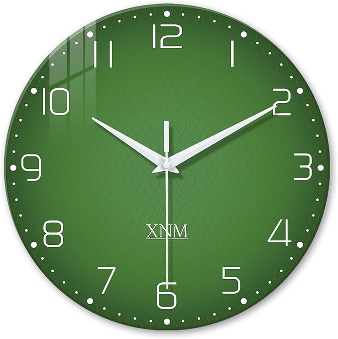 XNM Green Wall Clock for Living Room 16 Inches or Larger Modern Glass Wall Clock for Women Silent Wall Clocks Battery Operated