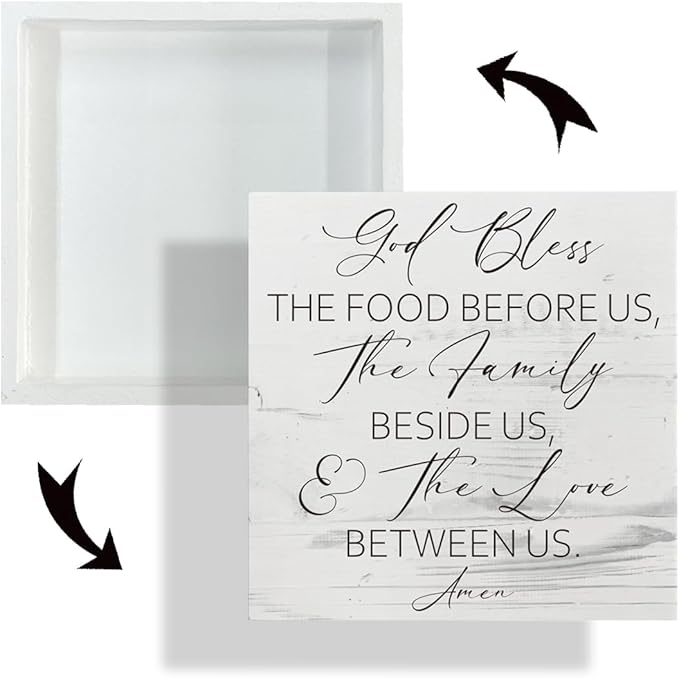 Christian Kitchen Decor, God Bless the Food Before Us Sign, White Wooden Box Sign, Bible Verse Home Decor, Farmhouse Wood Decors for Dining Room, Housewarming Gift for Christian