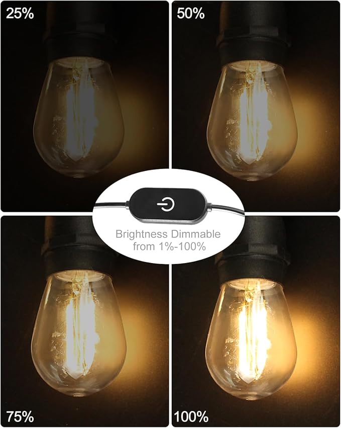 BRIMAX 24.6Ft USB Powered String Lights,10 LED Bulbs Waterproof & Shatterproof Outdoor Camping String Lights Dimmable Brightness with Swith for Tents,Patio,Backyard,Garden and Holidays,Warm White