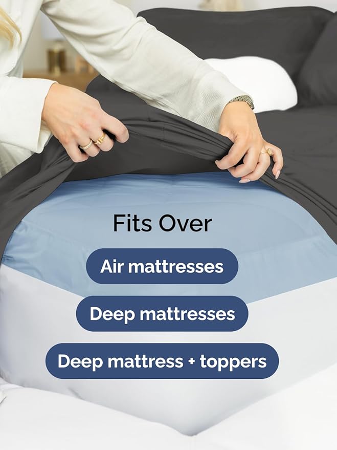 Extra Deep Cal King Sheet Set - 6 Piece Breathable and Cooling Sheets - Hotel Luxury Bed Sheets Set - Easy Fit - Soft, Wrinkle Free and Comfy Sheets Set - Charcoal Sheet Set with Extra Deep Pockets