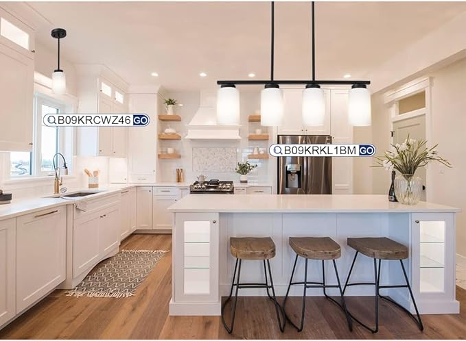 TODOLUZ Farmhouse Dining Room Pendant Light Fixtures in Black Finish, 4-Lights Island Lighting with Opal White Glass Shades for Kitchen
