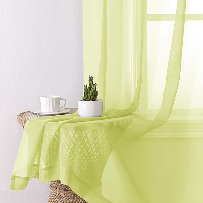 Lecloud Lemon Sheer Curtains 84 Inches Long 2 Panels, Solid Voile Light Filtering Airy Home Decor Living Room Curtains for Bedroom, Dual Rod Pockets Transparent Drapes, Each Panel 42" W x 84" L
