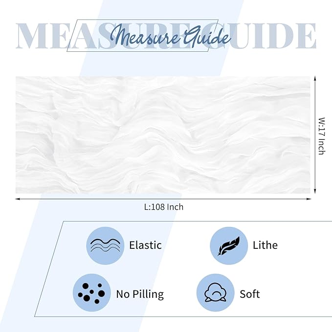15 Pack White Cheesecloth Table Runner 17 x 108 Inch Fall Thanksgiving Boho Rustic Farmhouse Gauze Cheese Cloth Runner for Wedding Party Baby Shower Home Decor Holiday Decorations