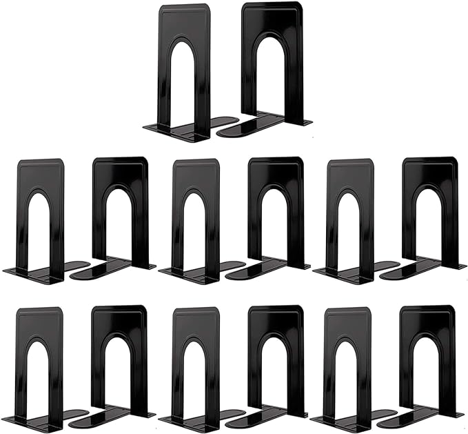 Book Ends, Heavy Duty Bookends to Hold Books, Metal Bookends for Home Office Decorative, Book Ends for Heavy Books/Movies/CD, Black 6.5 x 5 x 5.7 INES, 7 Pairs/ 14 Pieces