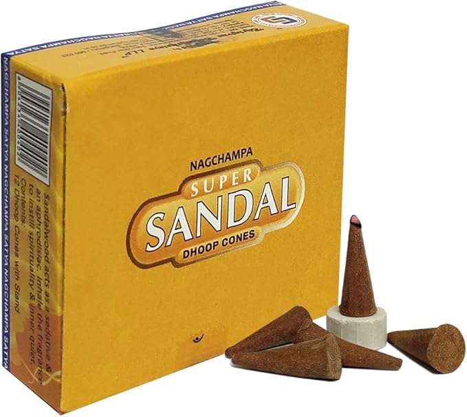 TRUMIRI Incense Cone Holder Bundle with Satya Super Sandal Incense Dhoop Cones - Pack of 6 (Approx 72 Cones)