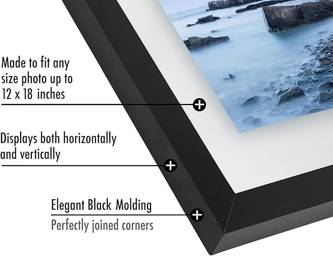 Americanflat 12x18 Floating Picture Frame with Polished Crystal-Clear Glass - Use as 8x10 Picture Frame or Display 5x7 Photo - Signature Float Collection - Photo Frames for Wall Display - Black