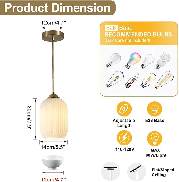 Mid Century Modern Globe Pendant Lights Kitchen Island Contemporary Cylinder Pendant Lighting Mini White Glass Pendant Light Brass Gold Hanging Light Milk Ribbed Glass Pendant Light