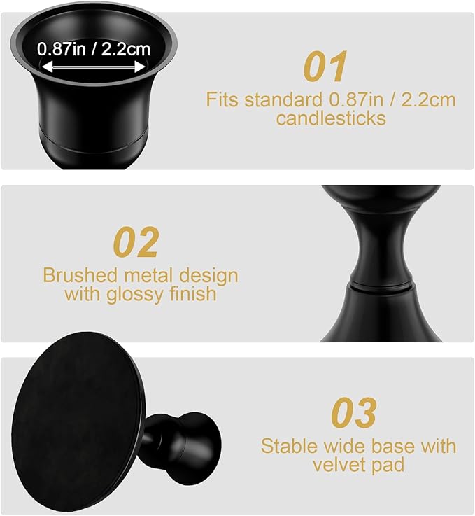 Black Taper Candle Holders Set of 3, Vintage Metal Candlestick Holders for Dinner Room Table Centerpiece or Mantel Wedding Party Decor