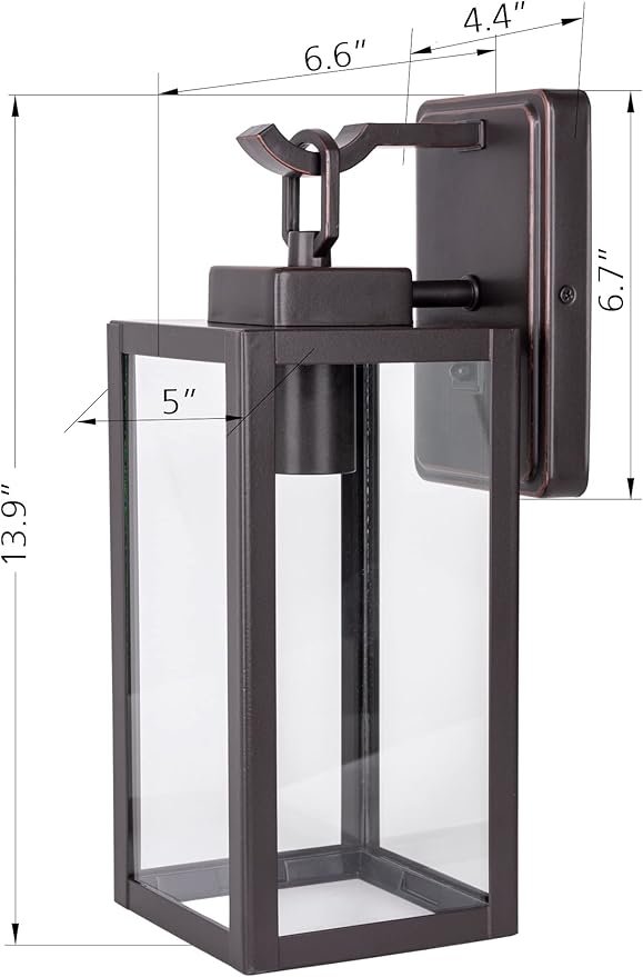 LIT-PaTH Outdoor Wall Lantern, Wall Sconce as Porch Lighting Fixture, E26 Medium Base Max 60W, Anti-Rust Metal with Glass Shade, Oil Rubbed Bronze Finish, 1-Pack