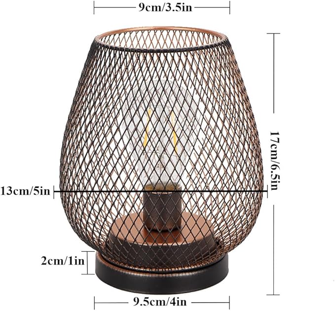 TRIROCKS Set of 2 Battery Operated Lamp LED Table Lantern, Metal Cage Cordless Lamps with LED Bulb，Vintage Decorative Outdoor Lantern for Weddings, Parties, Patio, Events for Indoors Shelf Decor
