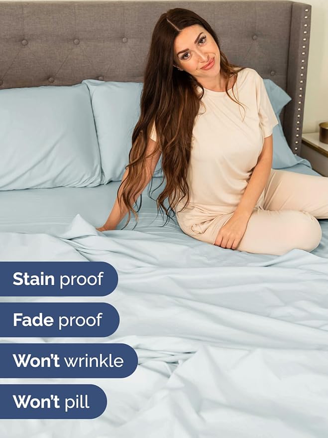Extra Deep King Sheet Set - 6 Piece Breathable & Cooling Sheets - Hotel Luxury Bed Sheets Set - Easy & Secure Fit - Soft, Wrinkle Free & Comfy Sheets Set - Ice Blue Sheet Set with Extra Deep Pockets