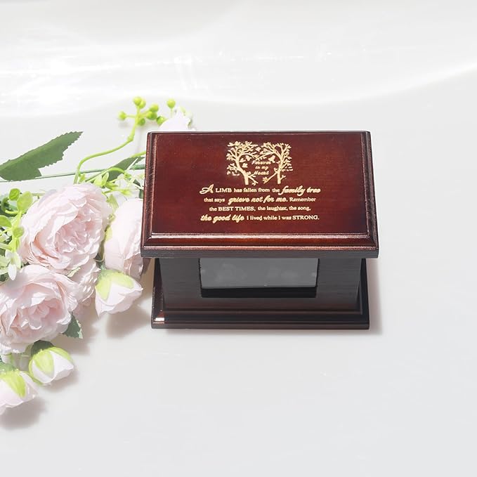 5.5 Inches Small Wood Urns for Ashes, Funeral Memorial Urns with Photo Frame, Small Urns Keepsake Wooden Urns Box and Casket, Picture Frame Keepsakes Urns for Human/Pet Ashes-Tree