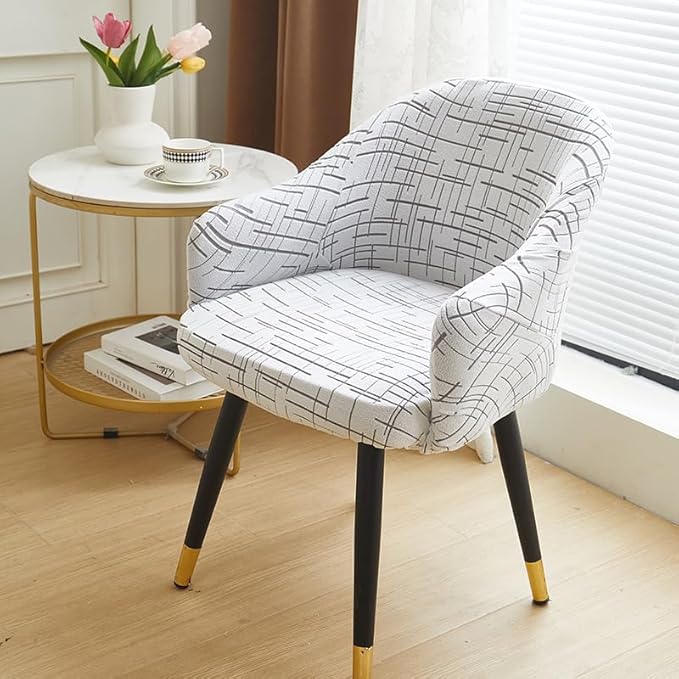 Minimalist Line-Design Chair Cover Set Fabric Chair Slipcover Removable Washable Chair Protector Seat Covers Chair Covers for Home Dinning Kitchen Banquet Ceremony (Gray)