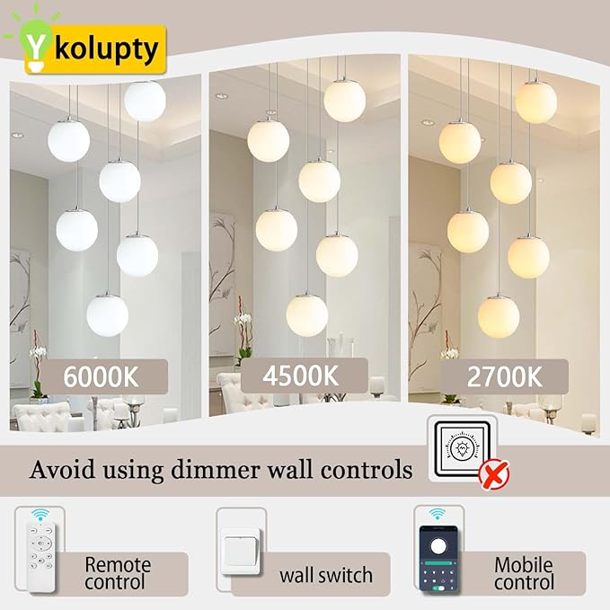 6-Light Silver Chandelier with White Globe Glass Dimmable Ceiling Light Glass Pendant Light for Kitchen Island, Dining Room, Living Room, Entry Hallway, LED Bulbs Included