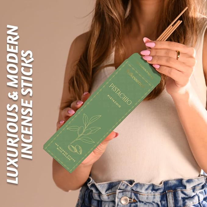 Folkulture Incense Sticks | Set of 100 Insence-Sticks with Holder for Relaxation | Pistachio Fragrance | Organic, Slow Burning & Non Toxic Inscents| Xmas Dessert Inspired for Women