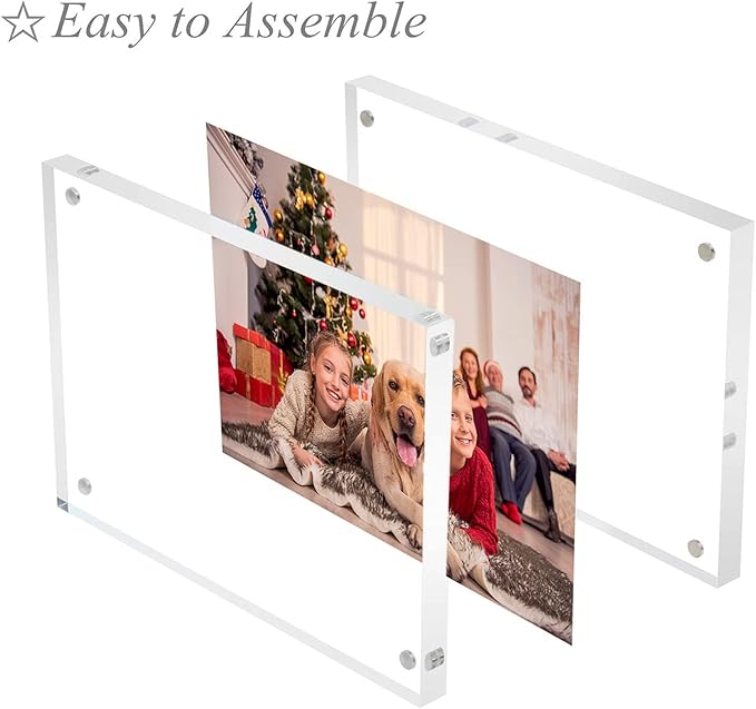 NIUBEE 4x4 Picture Frame, Acrylic Photo Frame 20% Thicker Block, Clear Frameless Acrylic Frames Double Sided，Magnetic frames for Desktop