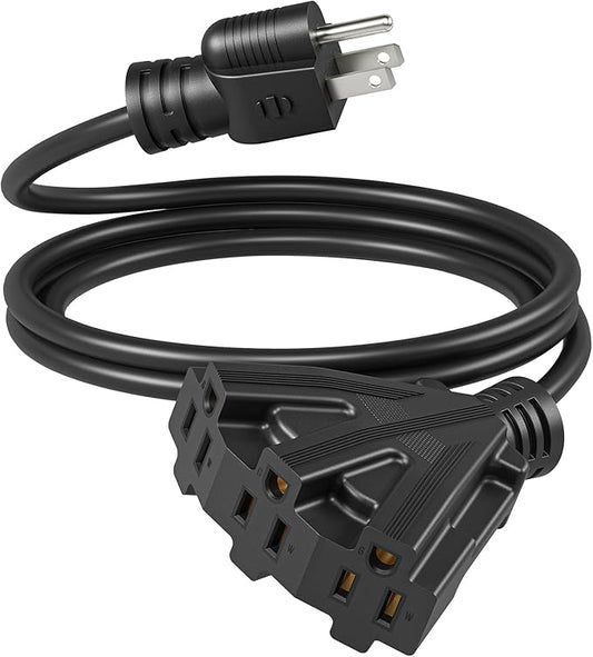 DEWENWILS 6FT Outdoor Extension Cord, Christmas Tri-Tap Extension Cord Splitter, 3 Outlet 16/3 SJTW Power Cable for Landscape Lighting String Lights, 13A/125V/1625W, ETL Listed, Black, 1 Pack