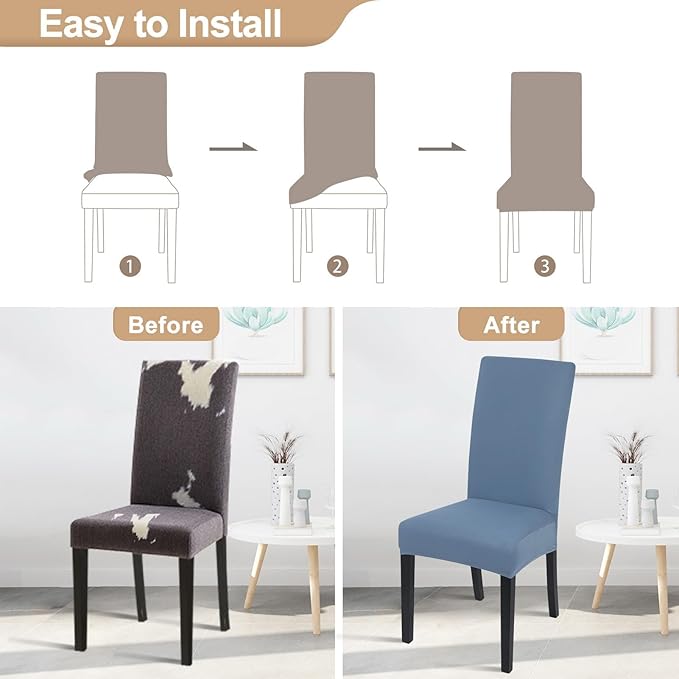 SearchI Dining Room Chair Covers Set of 4, Stretch Solid Color Parsons Chair Slipcovers Spandex Removable Washable Kitchen Chair Protector Cover for Dining Room, Hotel, Ceremony (Gray Blue)