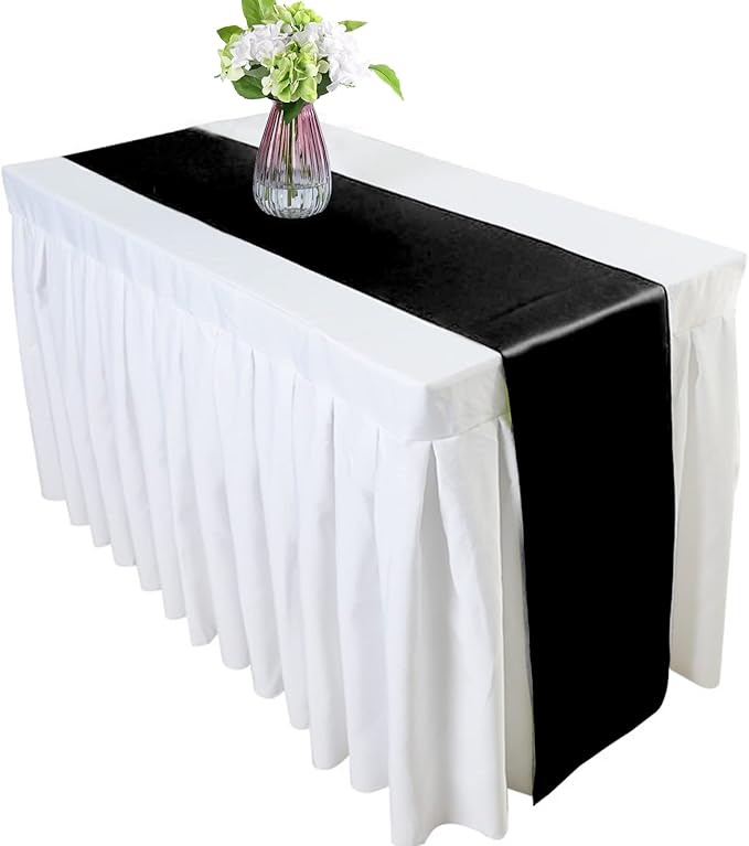12 Pack Black Table Runners, Satin Seamless Table Runner 12x108 Inches Long, Silk and Smooth Fabric Table Runner for Wedding, Parties, Banquets, Halloween Decoration