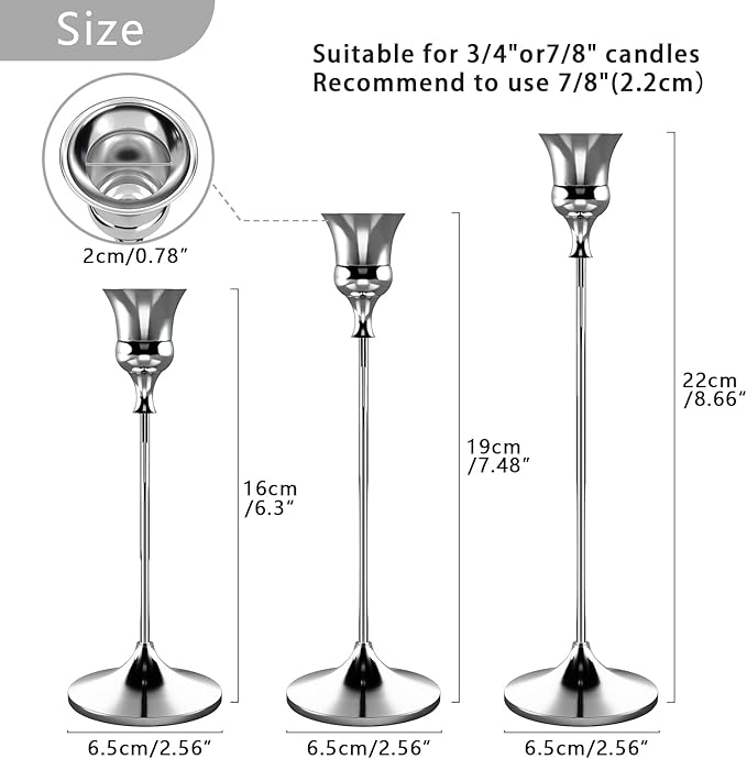 Candlestick Holders Silver, 12 Packs Taper Candle Holder for Candlesticks, Candle Sticks Holder Decor for Home Decor