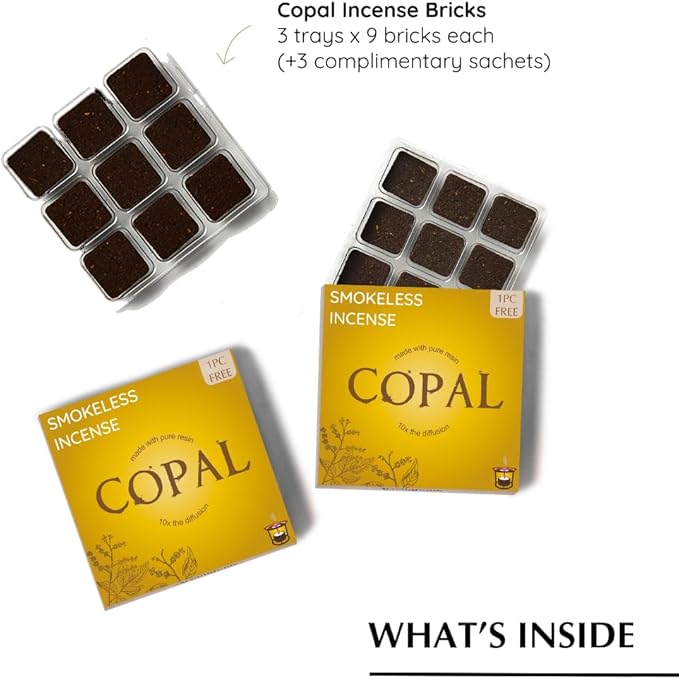 Copal Incense Bricks Refill Pack by Aromafume | 3 Trays x 9 Bricks | Protium Copal (Burseraceae) Native to Mexico | Ideal for Spiritual Cleansing & Enhanced Connection | Low-Smoke & Non-Toxic