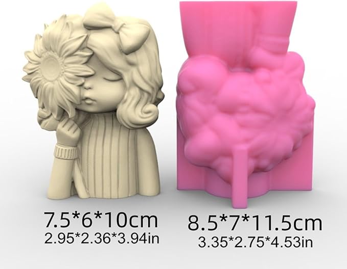 Sunflower and Girl Concrete Flower Pot Silicone Mold Succulent Planter Vase Pen Holder Cement Clay Mold Plaster Epoxy Resin Mould