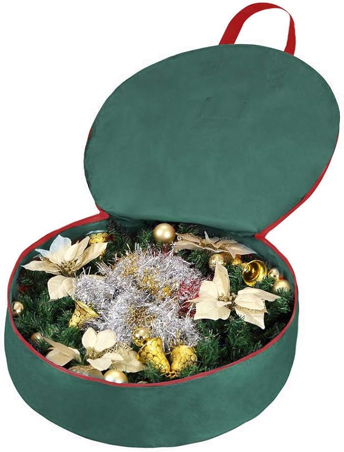 Primode Heavy Duty Christmas Wreath Storage Bag 36"- Handles Made Of Durable 600D Oxford Polyester Material Storage Bag 36” Holiday Wreaths (Green)