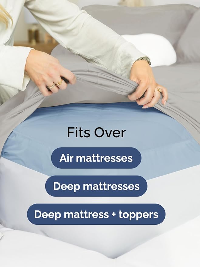 Extra Deep Full Sheet Set - 6 Piece Breathable & Cooling Sheets - Hotel Luxury Bed Sheets Set - Easy & Secure Fit - Soft, Wrinkle Free & Comfy Sheets Set - Light Grey Sheet Set with Extra Deep Pockets