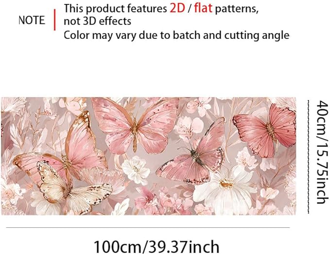 Removable Peel and Stick Wall Stickers 39.37x15.75 Inch Soft Pink Butterfly Floral Artwork Elegant Modern Botanical for Bedroom Nursery Living Room Decor