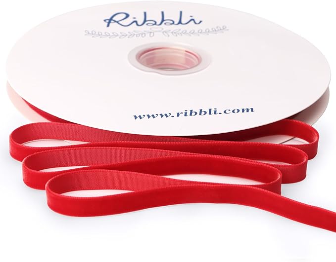 Ribbli Red Velvet Ribbon 3/8 Inches Continuous 25 Yard Spool Red Christmas Ribbon for Gift Wrapping Crafts Home Decor