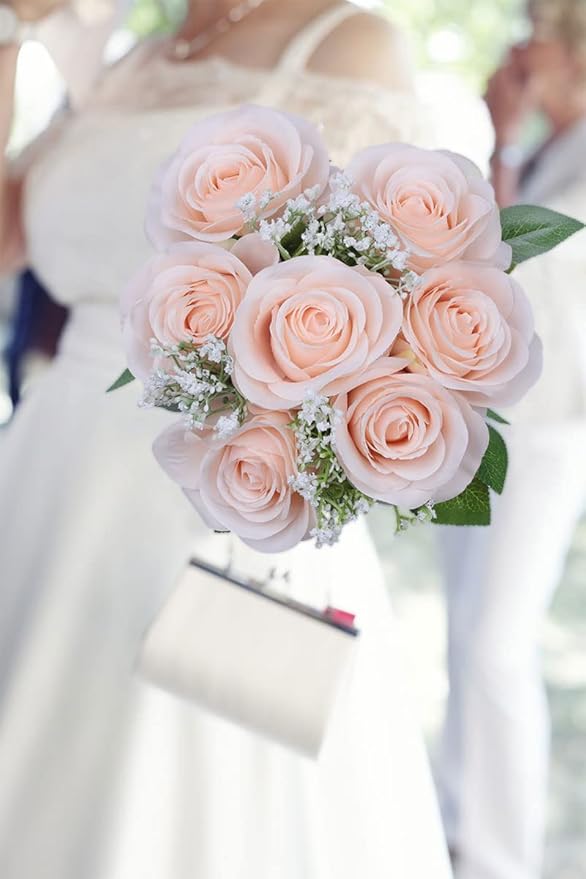 Artificial Rose Flower Artificial Flowers Flower with Long Stem Silk Roses Bouquet for Wedding Bridal Shower Party Home Decoration (Blush, 50 Pcs)