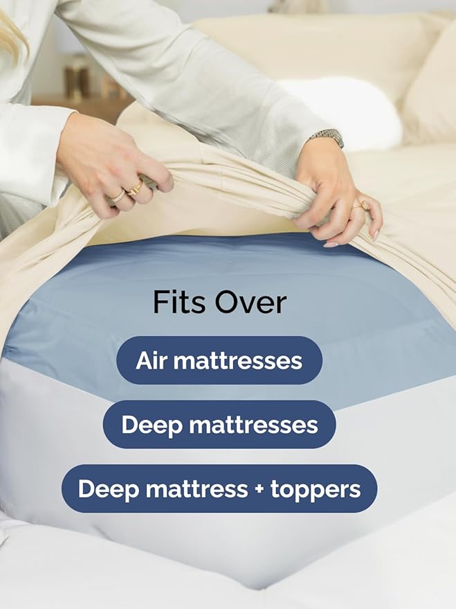Extra Deep Split King Sheet Set - 7 Piece Breathable and Cooling Sheets - Hotel Luxury Bed Sheets Set - Easy Fit - Soft, Wrinkle Free and Comfy Sheets Set - Off White Sheet Set with Extra Deep Pockets