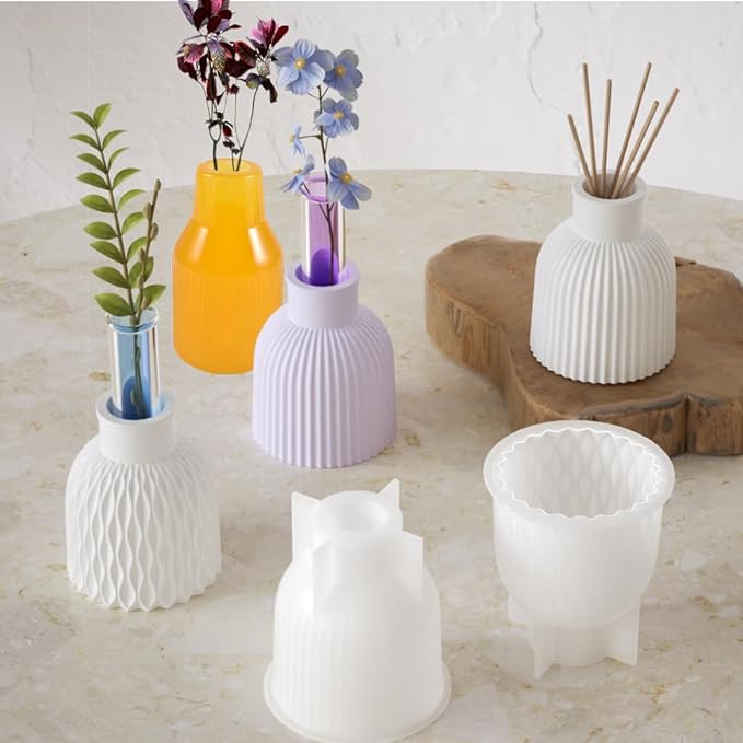 3 pcs Vase Resin Mold,Water ripple Stripes vase Silicone Molds vases resin mold for Resin Art DIY flower bottle mold Pens Holder Perfume Diffuser Bottle molds