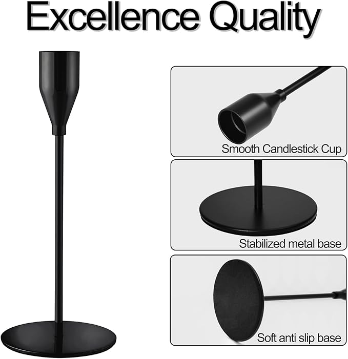 Black Taper Candle Holders for Wedding Table Centerpiece,Tall Taper Candlestick Holders Bulk Set of 6,Metal Candle Stick Holder Decor for Table or Mantel Centerpiece, Dinning, Party Home Decor