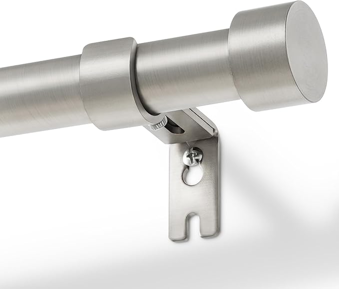 Zeerobee Curtain Rods for Windows 32 to 240, Brushed Nickel Curtain Rod, Adjustable 1 Inch Heavy Duty Outdoor/Indoor Modern Drapery Pole, 32"-240"