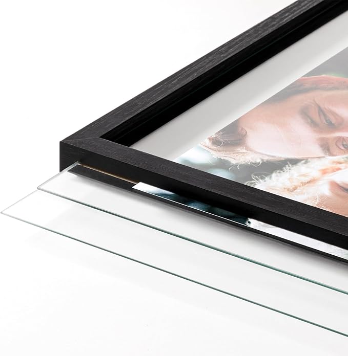 eletecpro 12x12 Floating Picture Frames Set of 2, Clear Double Glass Picture Frames for Wall Mount, Display Multi-size Photos and Artworks up to 12x12 Inches, Home Decor, Black