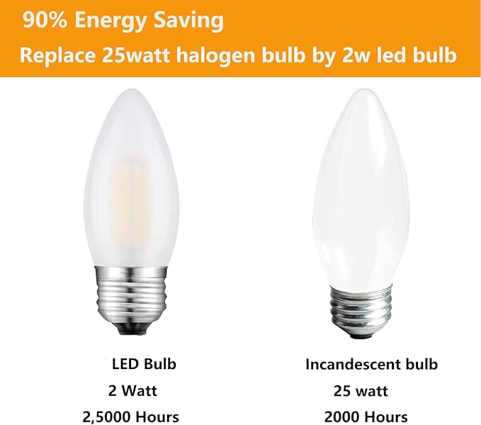 E26 Candelabra Bulb Frosted Medium Base 2700K Warm White Equivalent 25 Watt Light Bulbs, B11 Dimmable LED 2W Chandelier Candle Light for Decorative, 6 Pack