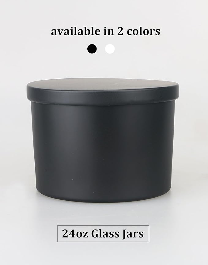 MILIVIXAY 6 Pack 24 oz Candle Jars with Metal Lids and Candle Making Kits - 3 Wick Candle Jars, Bulk Matte Black Thick Glass Containers for Large Candles - Spice, Powder Container.