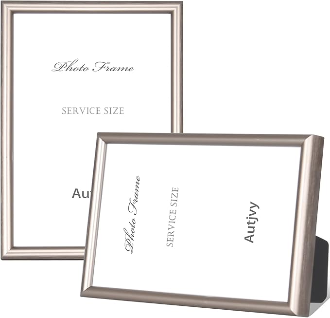 4x6 Picture Frame Champagne Brushed Modern Simple Thin Aluminum Metal Photo Frame with HD Real Glass, Display for Tabletop and Wall Collage. (2 Pack)