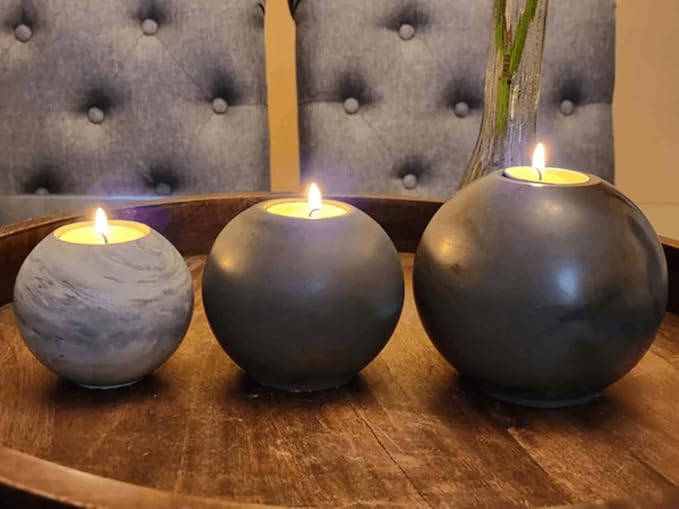 Concrete Sphere Tea Light Holder - Minimalist Centerpiece - Candle Holder - Modern Interior Design (Cobalt Blue, Medium Sphere)