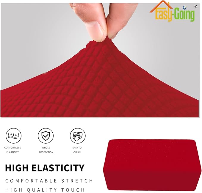 Easy-Going Stretch Ottoman Cover Folding Storage Stool Furniture Protector Soft Rectangle Slipcover with Elastic Bottom (Ottoman Large, Christmas Red)