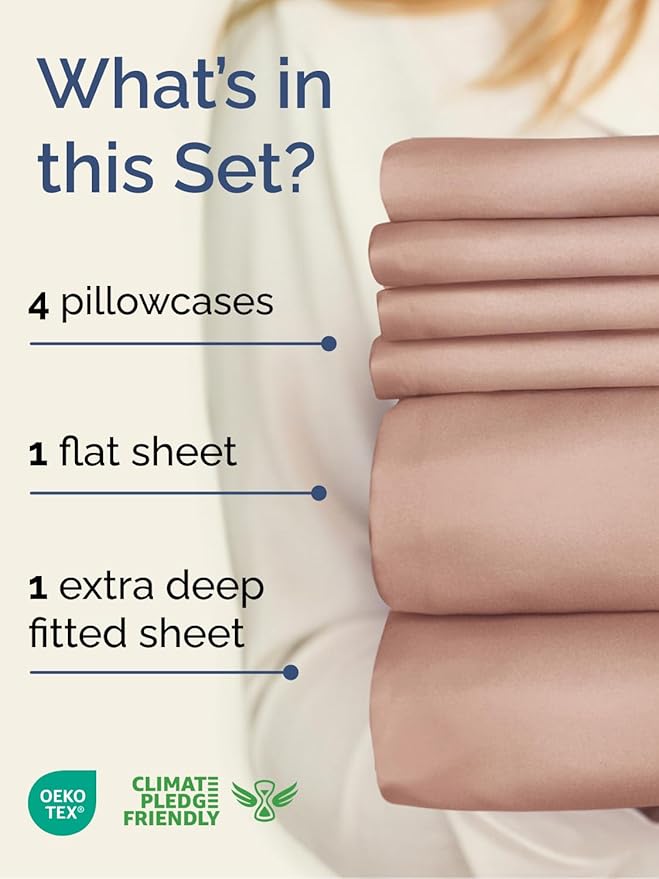 Extra Deep Cal King Sheet Set - 6 Piece Breathable & Cooling Sheets - Hotel Luxury Bed Sheets Set - Easy & Secure Fit - Soft, Wrinkle Free & Comfy Sheets Set - Mauve Sheet Set with Extra Deep Pockets