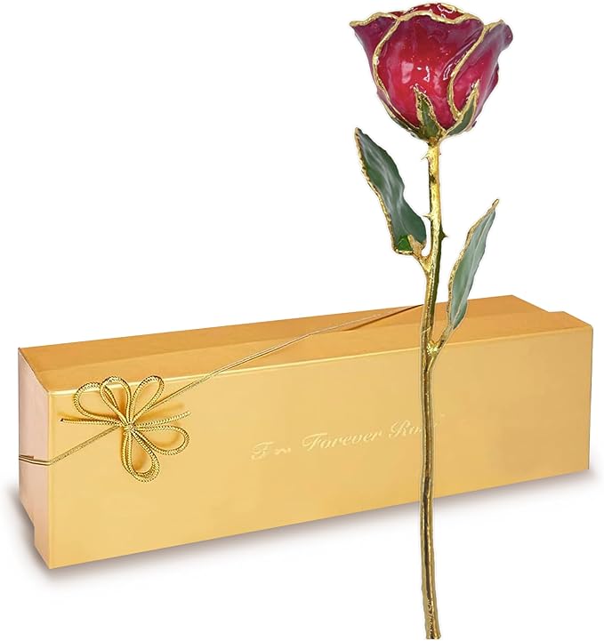Forever Rose Hand-Dipped in 24K Gold, Ruby Red-Inspired July Birthstone with Sparkles, Real Rose in Luxury Gold Gift Box – Perfect Ready to Gift for July Birthday or Any Occasion